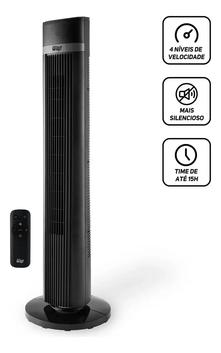 Ventilador Torre AIR SILENCE WAP Silencioso Oscilante com Controle Remoto 4 Velocidades e Desligamento Automático thumbnail 3
