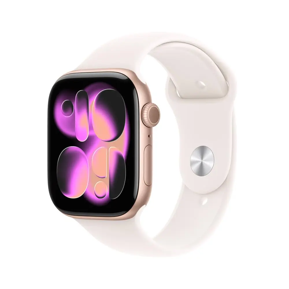 Apple Watch Series 11 GPS + Cellular, Caixa em alumínio rosa‑dourado de 46 mm com Bracelete desportiva rosa leve - M/G