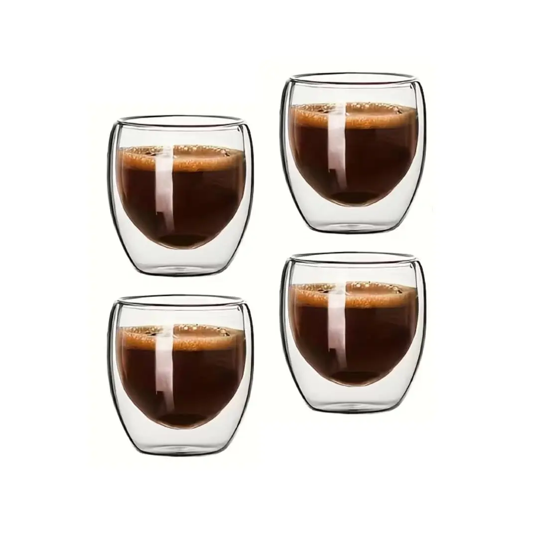 Kit 4 Copos de Vidro Borossilicato com Parede Dupla 100ml - Xícaras Térmicas para Café Espresso, Chá e Cappuccino (4) - 1