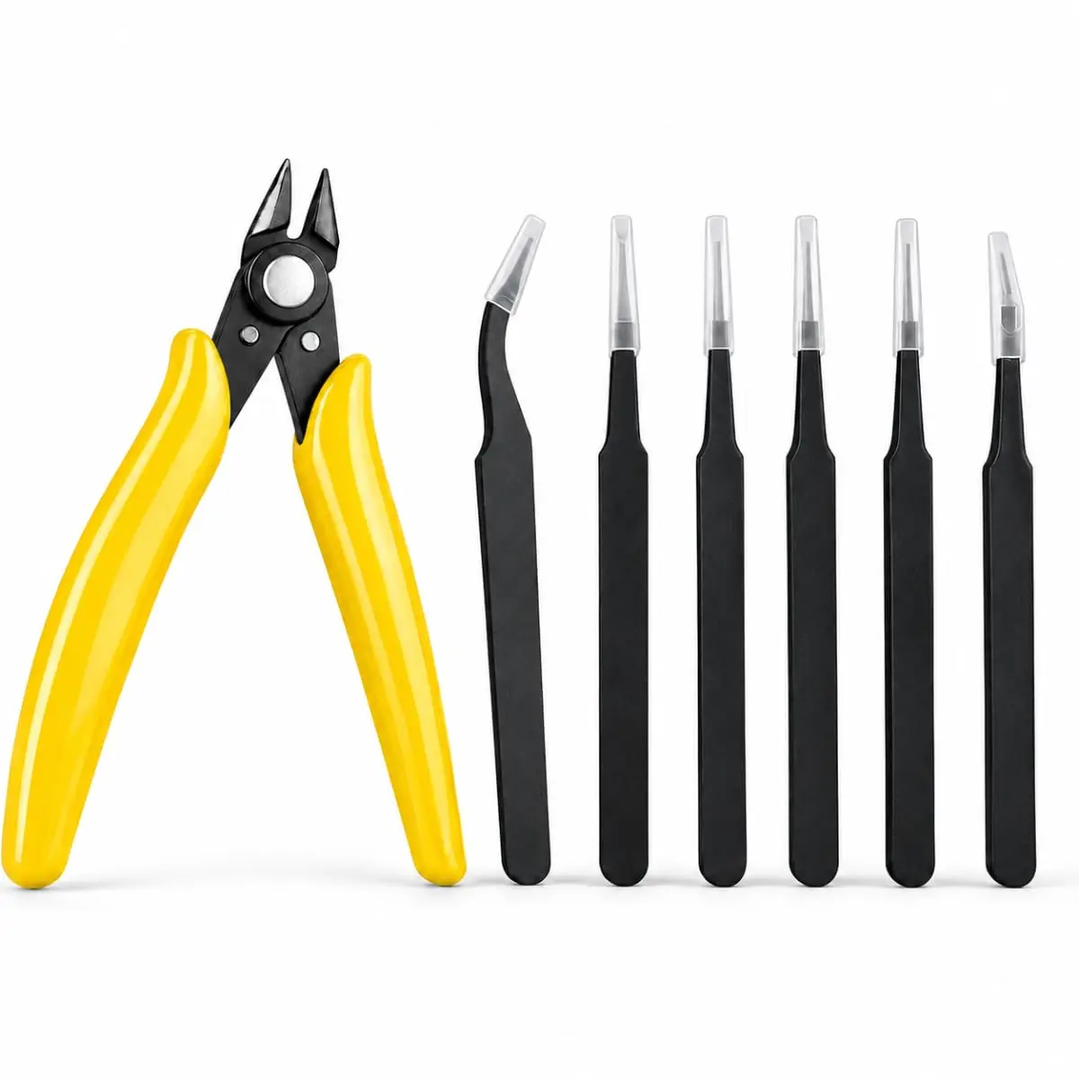 Kit Alicate de Corte de Precisão 4,5" + 6 Pinças ESD Antiestáticas para Eletrônica, Celular, Solda e Manutenção, Ferramentas de Precisão para Componentes e Reparos Delicados Profissional para Técnicos