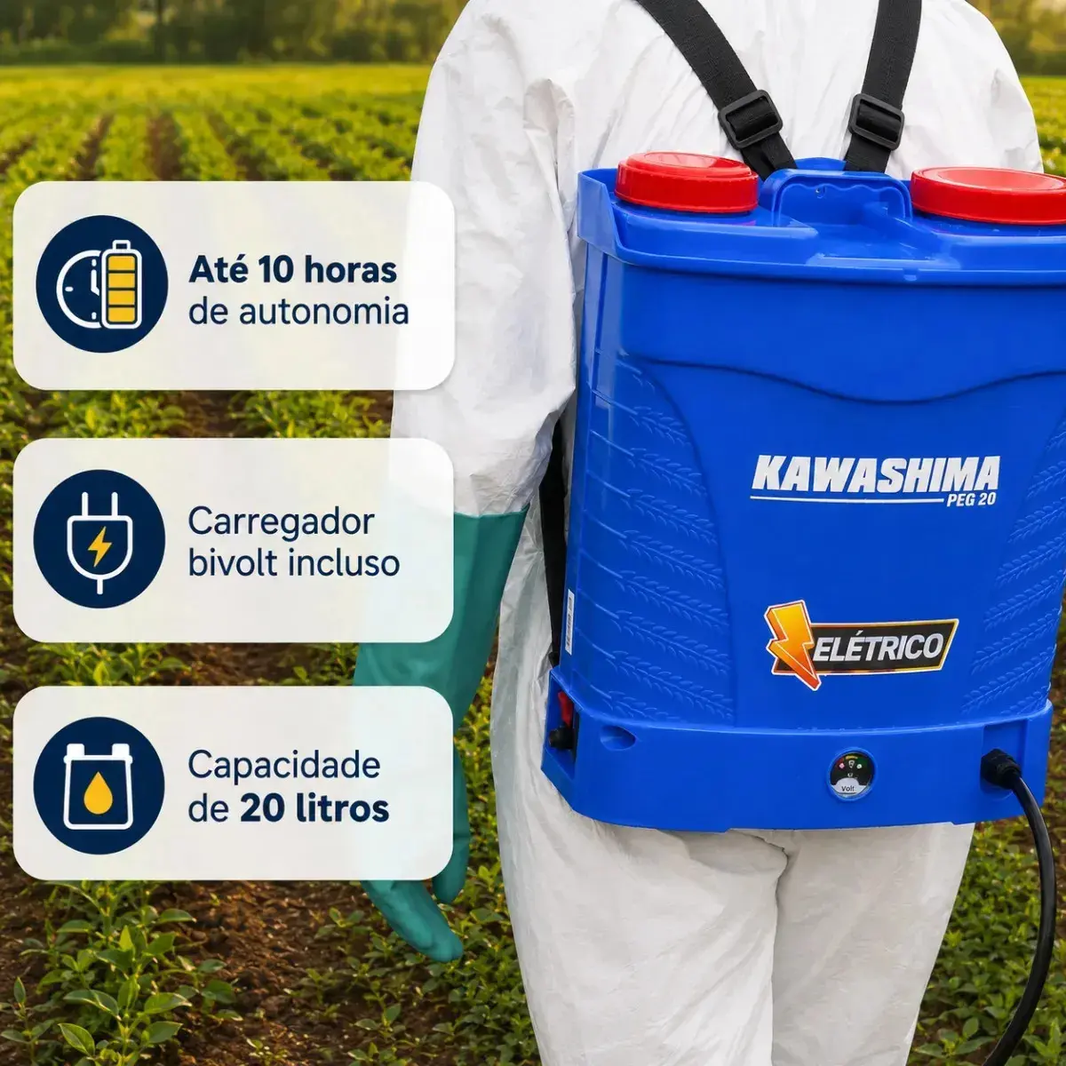 Pulverizador Costal a Bateria Kawashima 20L Azul com Bico Ajustável thumbnail 6
