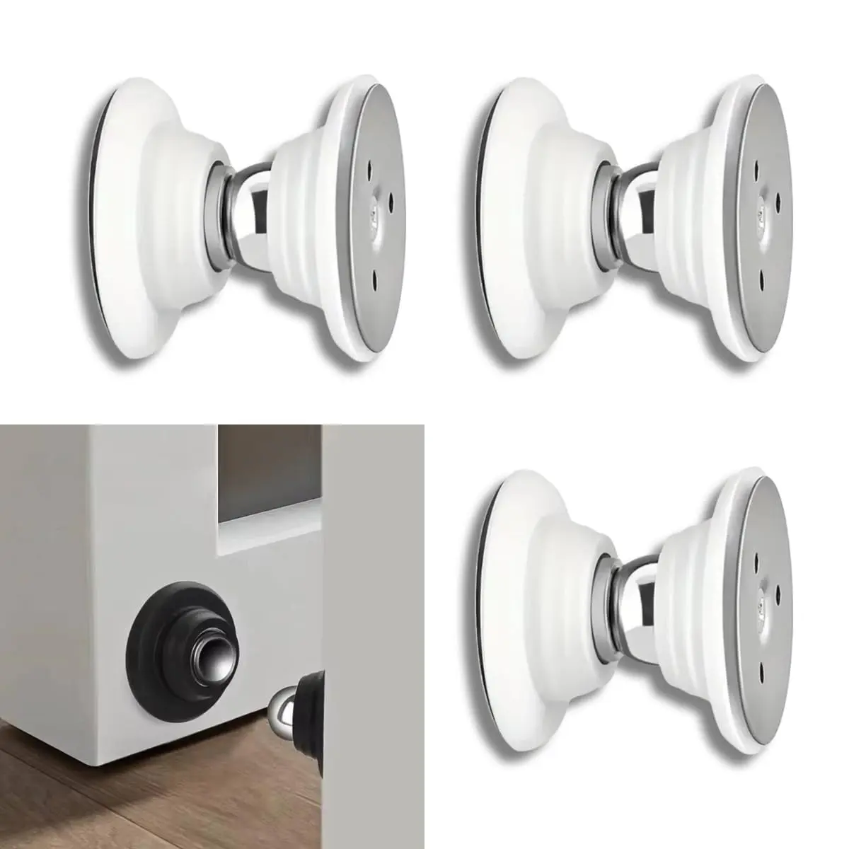 Kit 3 Pares - Prendedor Magnético de Porta com Fixação Adesiva e Parafusos – Batente Trava Fixador de Aço Inoxidável, Protege Paredes, Instalação Fácil, Uso em Casa e Escritório