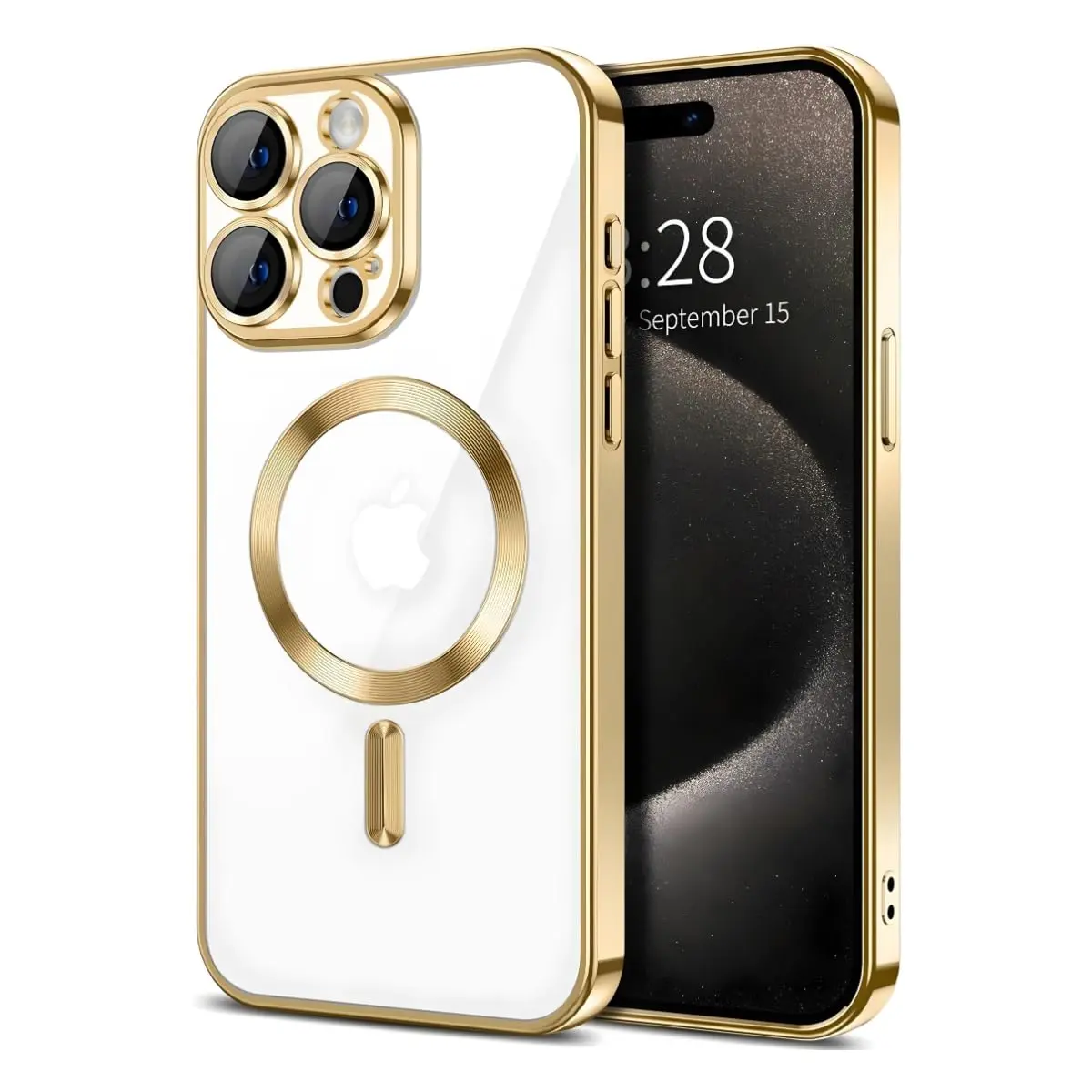 Capa Capinha Magnética Anti Impacto Luxo Case Slim Proteção Total Lente Câmera Premium Compatível com iPhone (Gold, iPhone 14)