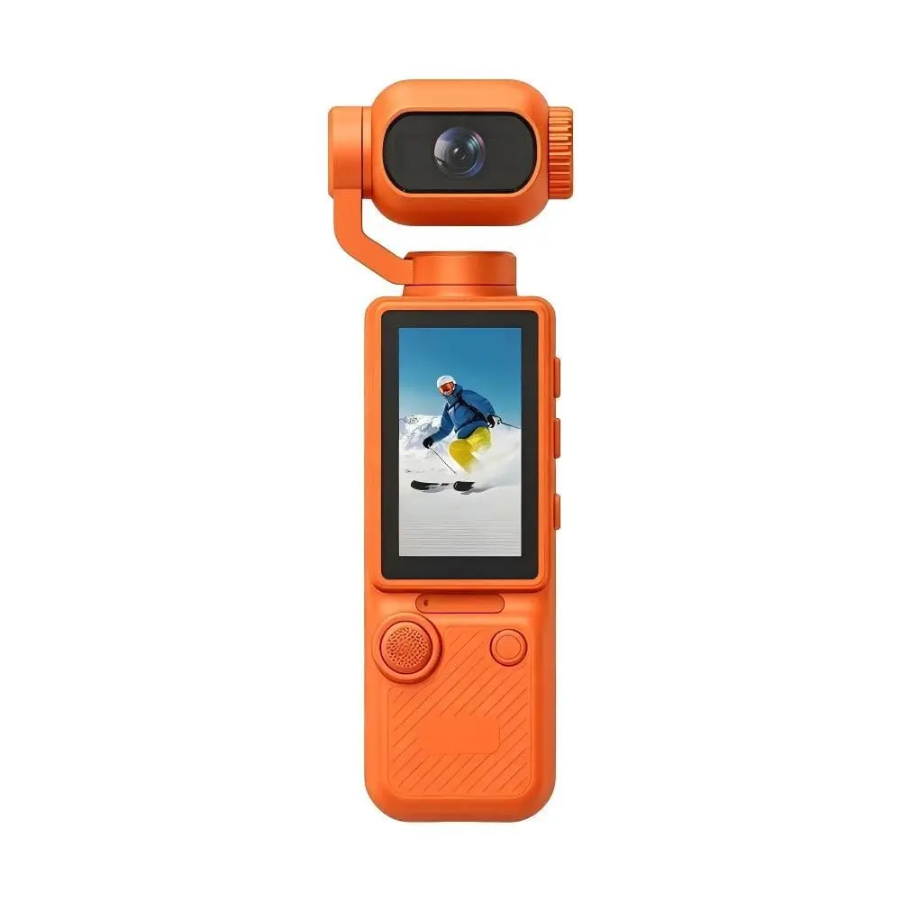 Câmera de Bolso Portátil 4K, Câmera de Ação com Tela 1.97 Polegadas, Estabilização Gimbal 3 Eixos, Suporta Cartão TF até 128G, Câmera Vlog para Viagem Esporte(Laranja)