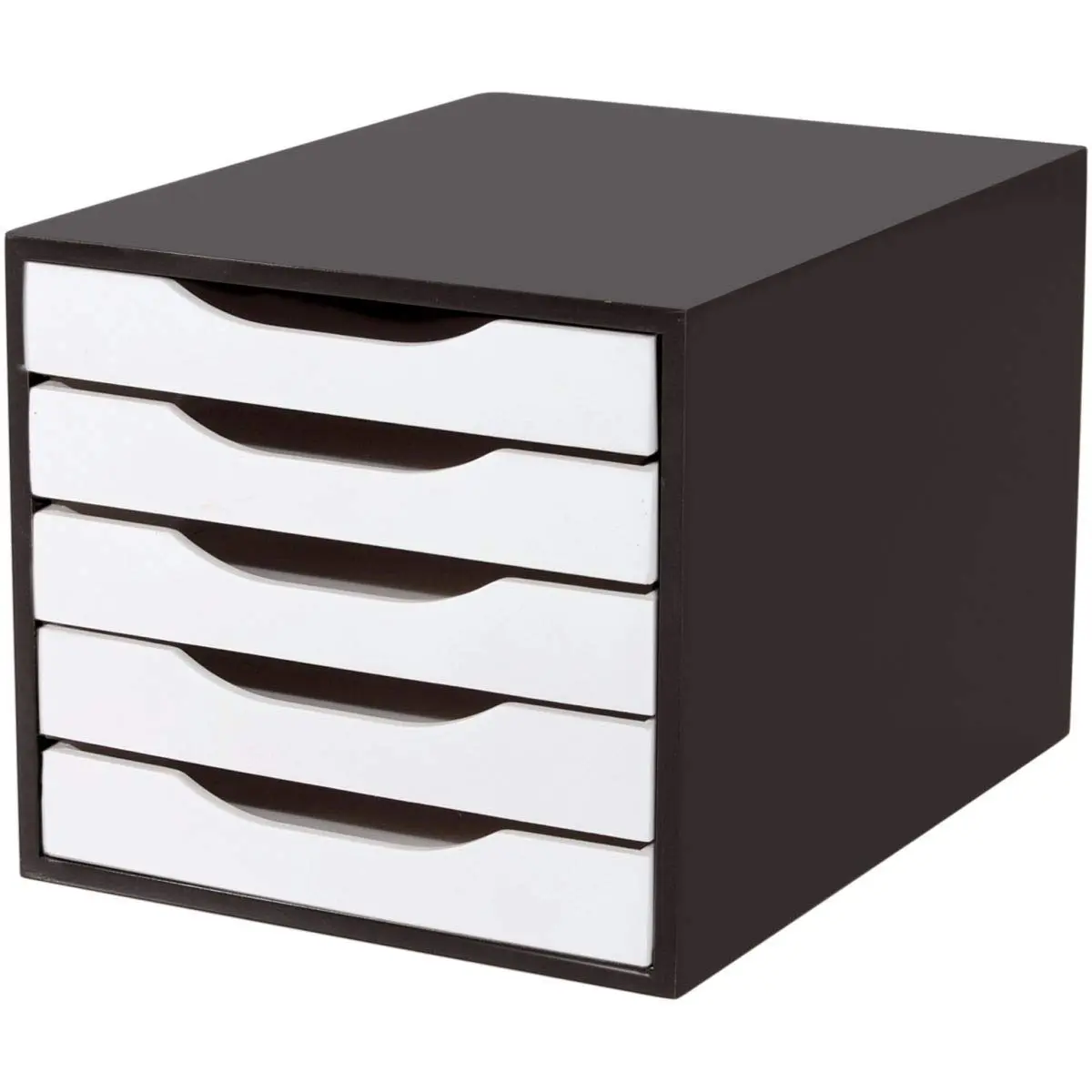 Caixa de Arquivo com 5 Gavetas Souza & Cia | MDF Black Piano com Gavetas Brancas, Modelo 3339