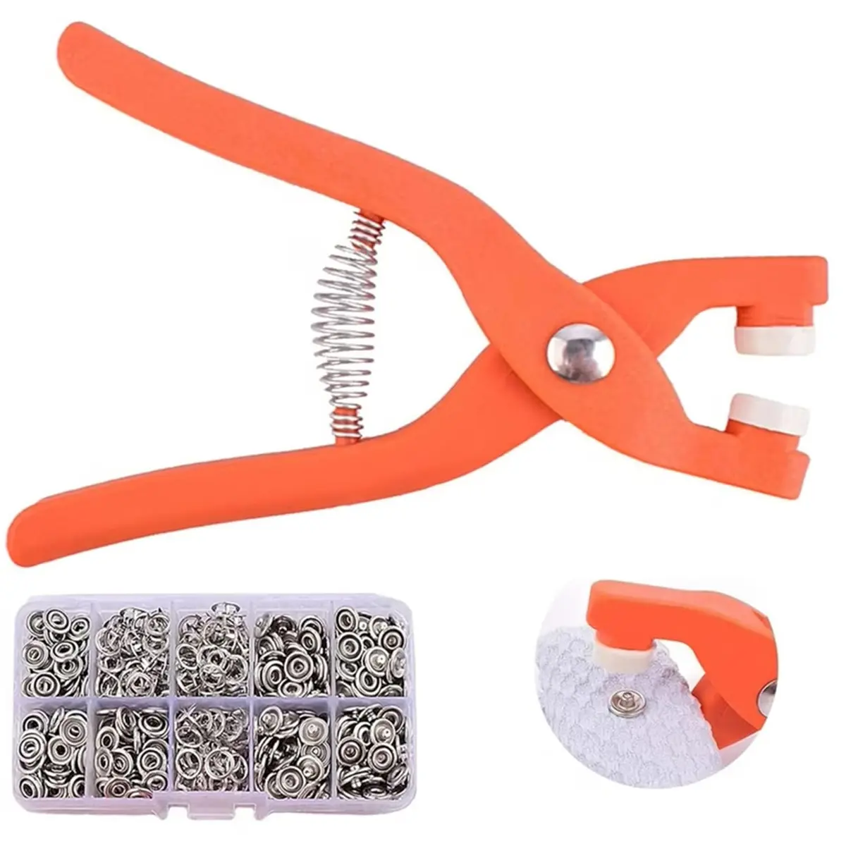 Alicate Prensador de Botões com 200 Peças Kit Completo para Roupas e Artesanato Ferramenta Manual para Fixação de Botões e Aplicações Têxteis