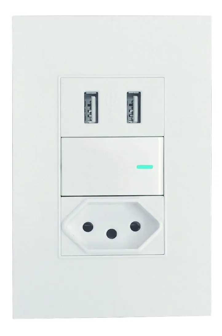 Interruptor Premium De Parede Com Tomada Simples E Entrada Dupla USB Para Embutir - 1