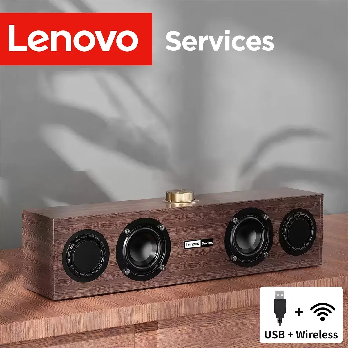 Caixa de som multimídia Lenovo C02, caixa de som Bluetooth, caixa de som de modo duplo com fio/Bluetooth, caixa de som retrô, universal para TV, computador e celular, subwoofer.