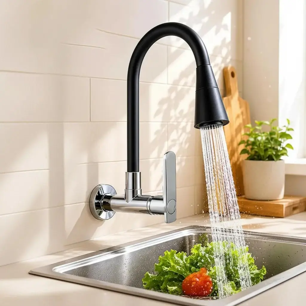 Torneira para Cozinha Parede Preta Flexível e Prática Ideal para Área Gourmet e Cozinhas Planejadas (1 pcs) - 1