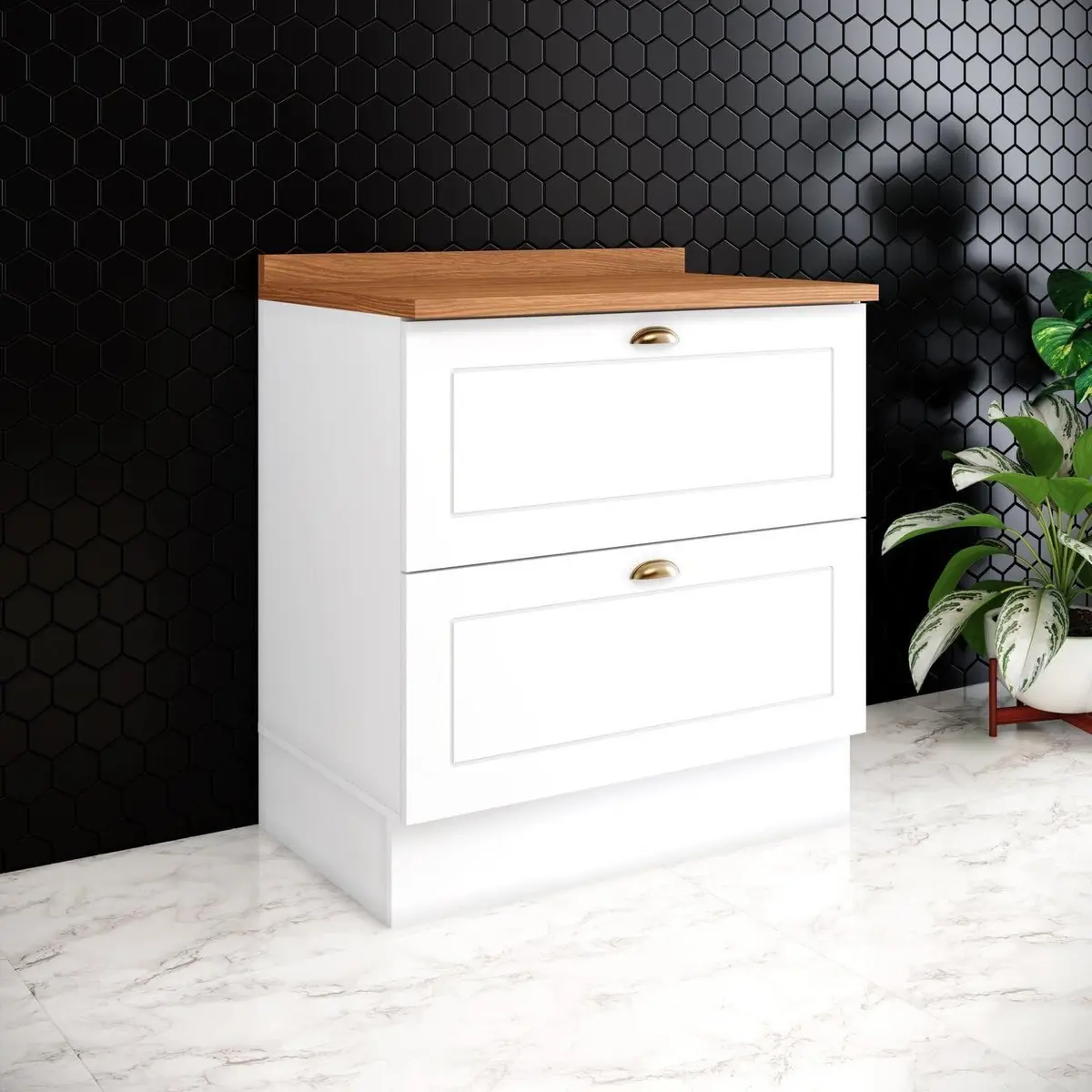 Balcão para Cozinha 2 Gavetas com Tampo MDF 80cm Americana Branco/HP/Nature Branco HP/Nature - 1