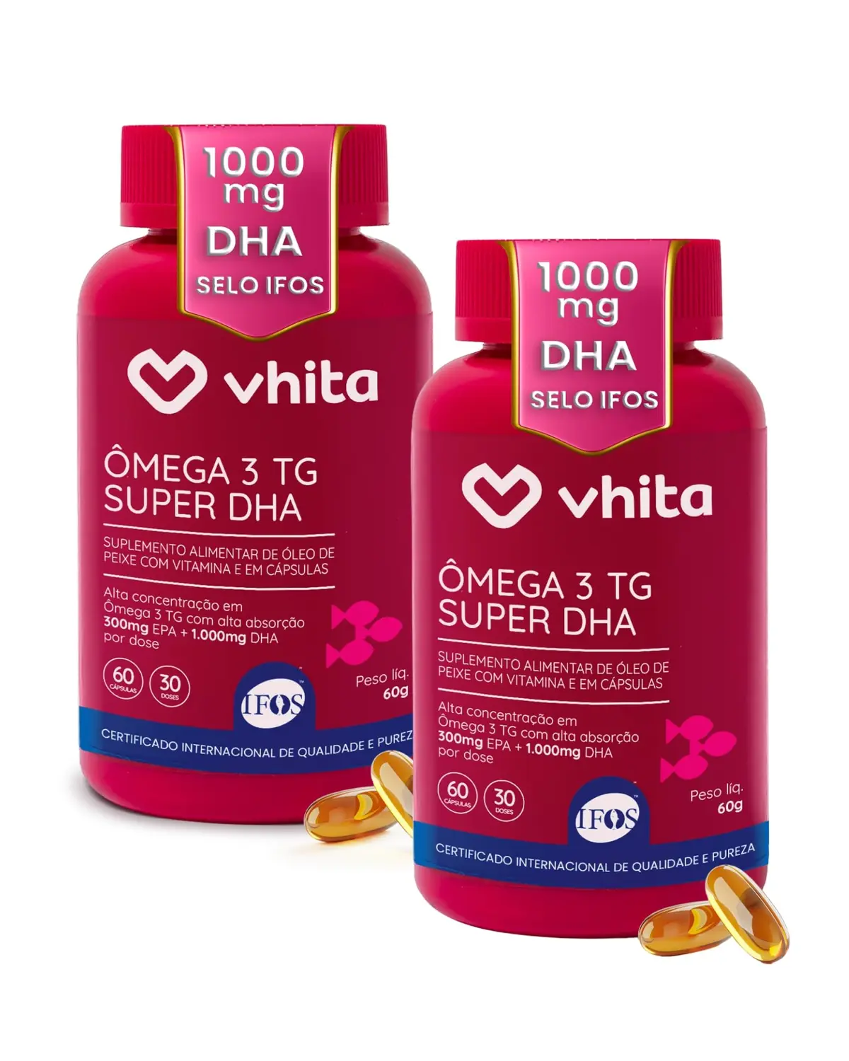 Ômega 3 DHA 1000mg TG com Selo Ifos Vitamina E 60 cápsulas - 2 unidades | 120 Cápsulas, 60 Porções, Óleo de Peixe. - 1
