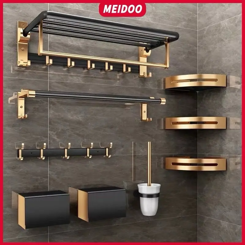 Rack de armazenamento de banheiro em alumínio dourado preto MEIDOO