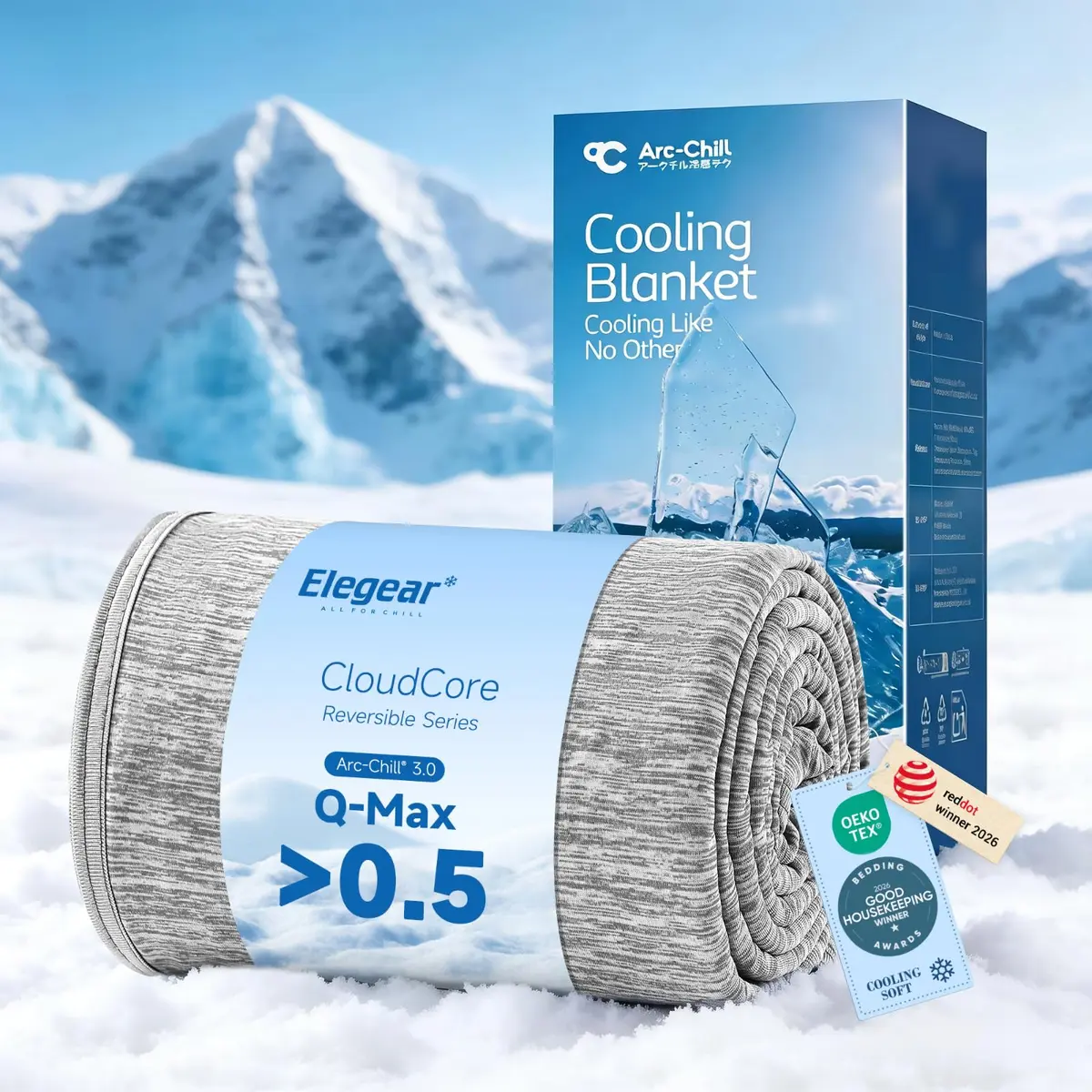 Elegear Cobertor Refrescante para Sofá, Tecido Arc-Chill 3.0 que Ajuda a Dissipar o Calor Corporal – 100% Algodão, Hipoalergênico, Lavável à Máquina, Manta de Verão para Viagem (150 x 200 cm, Cinza)
