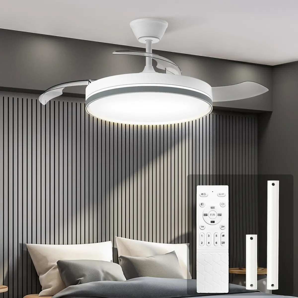 Airwit Ventilador de Teto com Luz 106 cm, Pás Retráteis, 6 Velocidades | Motor Silencioso, Bivolt, Luz LED 3CCT, Controle Remoto, Uso Interno