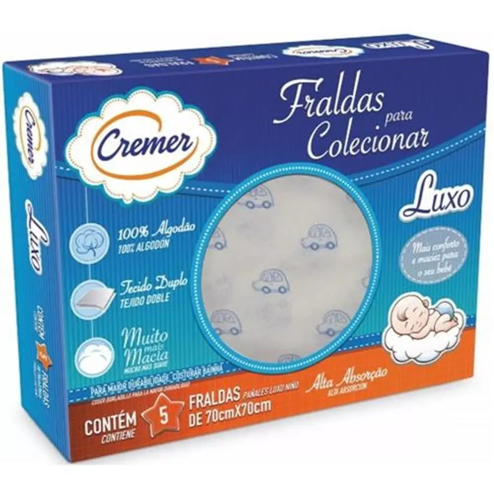 Cremer Fralda Luxo Estampa Masculina Pc Com 5 Unidades (Embalagem Pode Variar) - 1