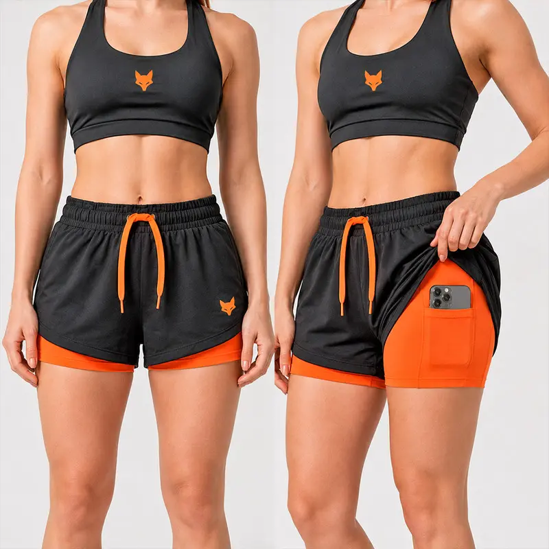Kit Top Nadador E Bermuda Fit 2 Em 1 Feminina Beach Tennis Tênis Academia
