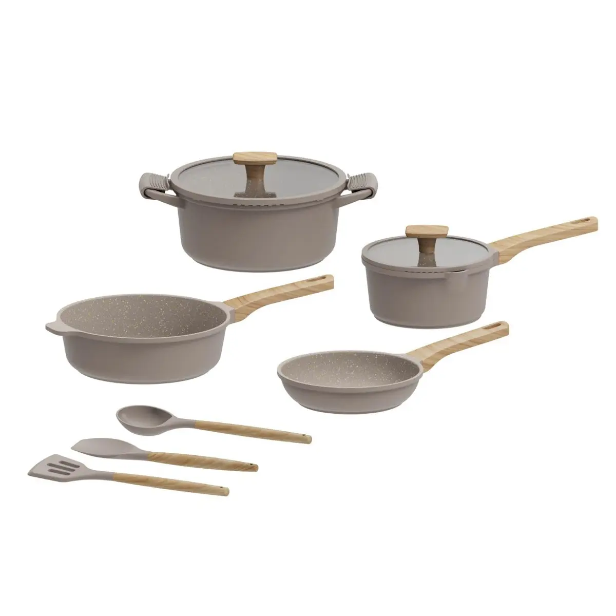 Jogo de Panelas Brinox 4 Peças Ceramic Life Premium Cast + Utensilios - Areia