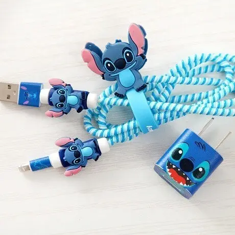 4 em 1 Conjunto Compatível Cartoon Cable Protector Com Iphone Usb Carregador Spiral Winder Adesivos - 1