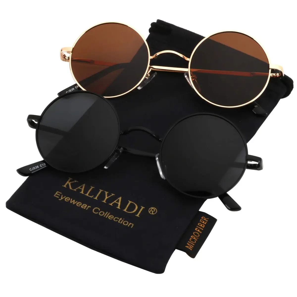KALIYADI Óculos de sol redondos polarizados para homens e mulheres retrô metal hippie estilo círculo óculos de sol proteção UV - 1