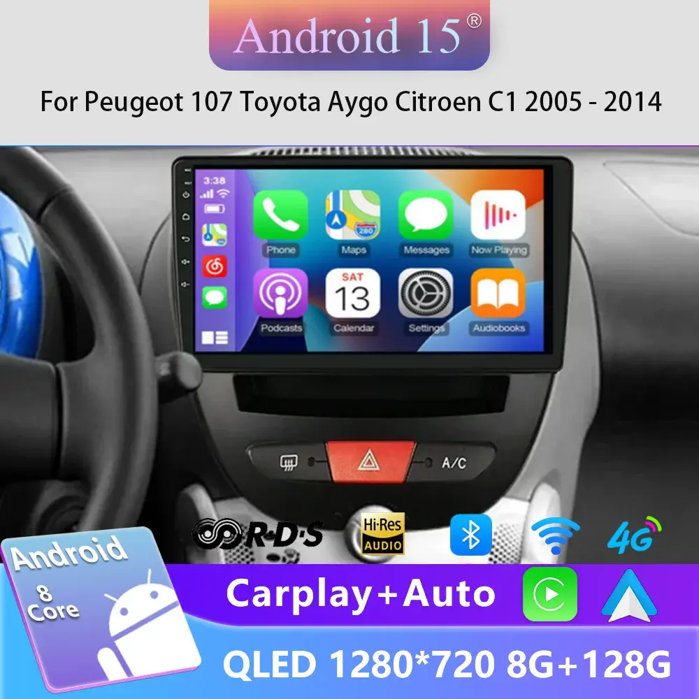 Para peugeot 107 para toyota aygo citroen c1 2005-2014 android carro multimídia player de vídeo navegação gps 4g carplay 2 din estéreo