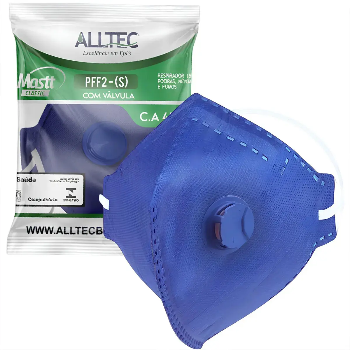 Respirador Descartável Alltec PFF2 Com Válvula Azul 3 Camadas Pack 100 - 1