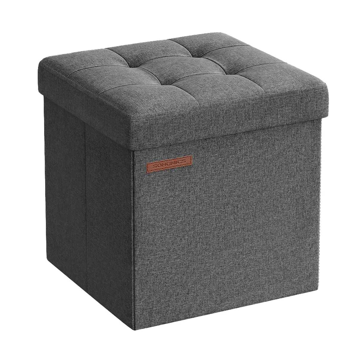 SONGMICS Banco com Espaço de Armazenamento, Banco Dobrável Pequeno, Puff 30 x 30 cm, Caixa Organizadora, Suporta até 130 kg, para Sala de Estar, Quarto, Dormitório, Cinza Escuro BRLSF028G01