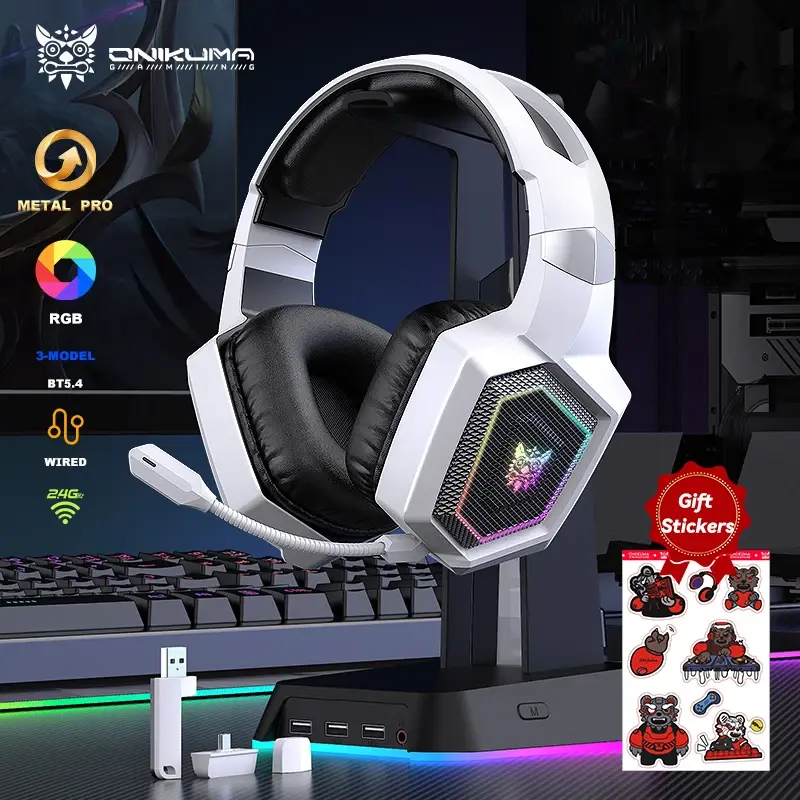 Onikuma fone de ouvido sem fio para jogos, 2.4ghz, para ps5, ps4, pc, mac, cancelamento de ruído, fone de ouvido para jogos com microfone, luz rgb - 1