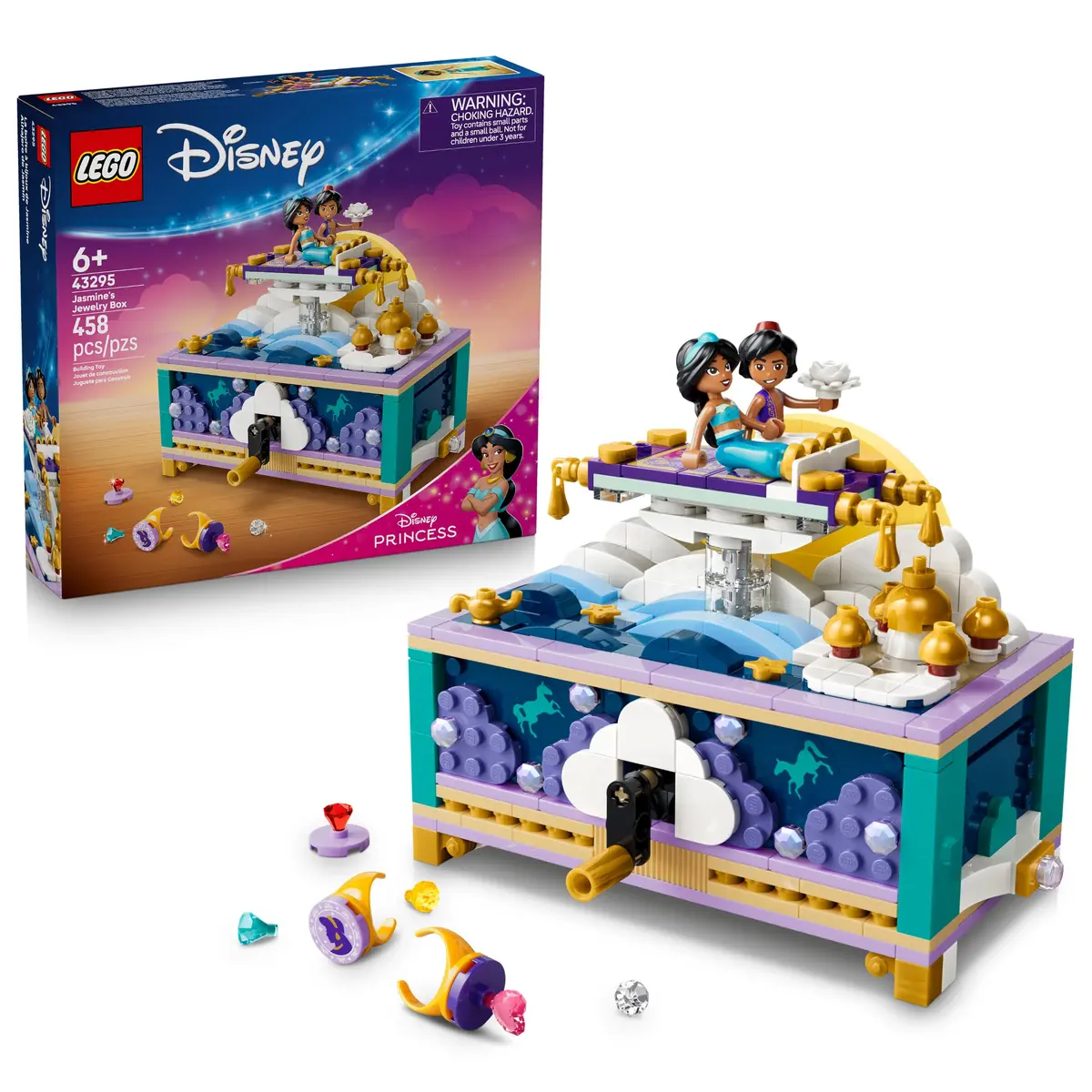 LEGO Disney Princess Porta-joias da Jasmine 43295 | Brinquedos De Construção Para Meninas E Meninos, Anos 6+, Figuras Do Filme Aladdin Da Disney, Brincadeira Criativa, 458 Peças - 1