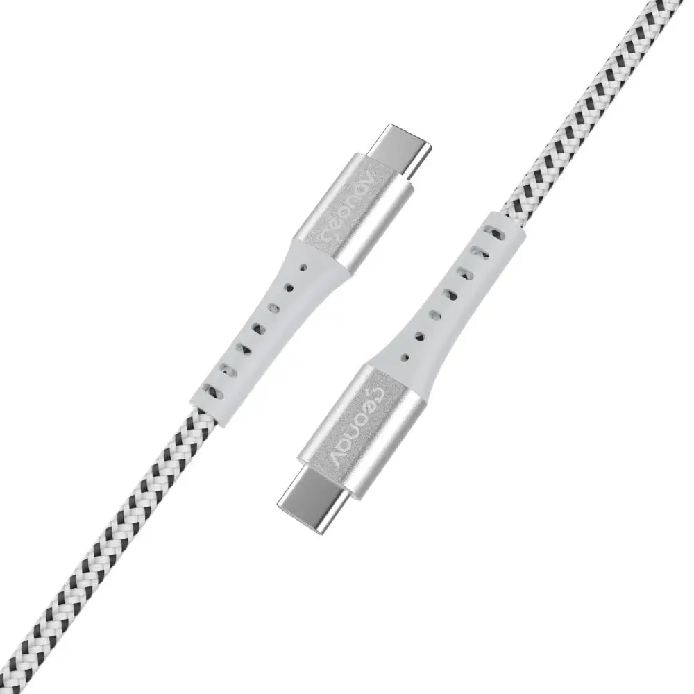 Geonav Cabo USB-C para USB-C, 1.2 metros, nylon trançado, resiste até 10 mil dobras, carregamento rápido (até 100 W) e tranferência de dados (480 Mbps), ESC06WT, branco - 1
