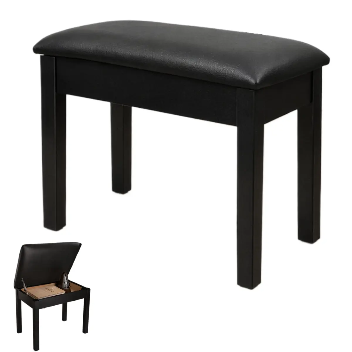 VEDO Banco Para Piano Com EspaçO de Armazenamento, Banco Para Teclado Em Madeira MaciçA, Estante Para Piano, Banqueta, Assento, Com Almofada de Espuma De Alta Densidade, Preto