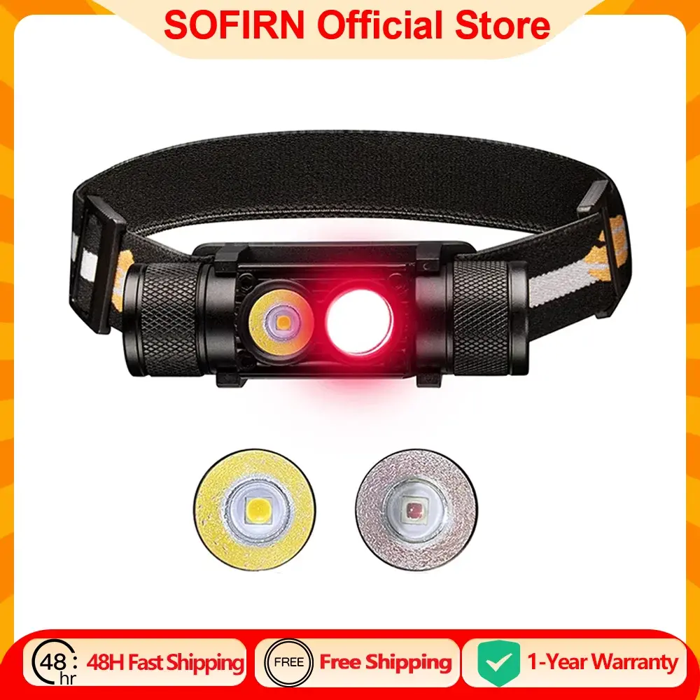 H25LR LED 90 High CRI Recarregável Farol Poderoso Lanterna de Cabeça Leve com Luz Branca Brilhante 660nm Tocha Vermelha Profunda - 1