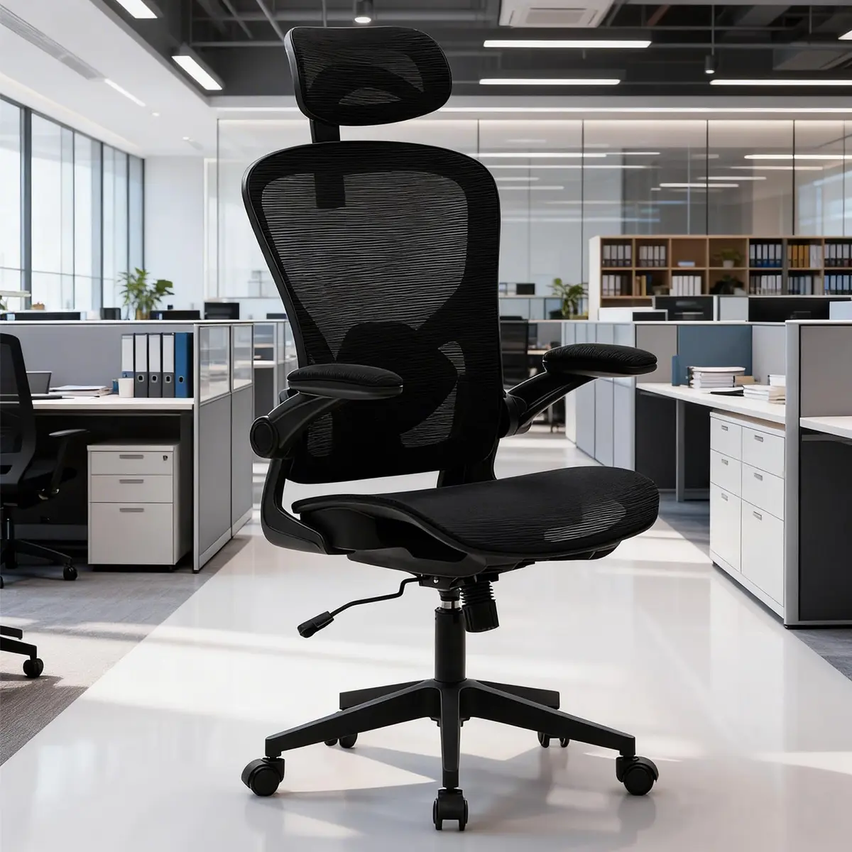 Cadeira de Escritório Ergonômica com Encosto em Mesh e Assento com Tecnologia Air Comfort, Apoio Lombar Ajustável, Função Relax e Altura Regulável (Preto)