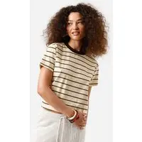 camiseta feminina de algodão listrada amarela