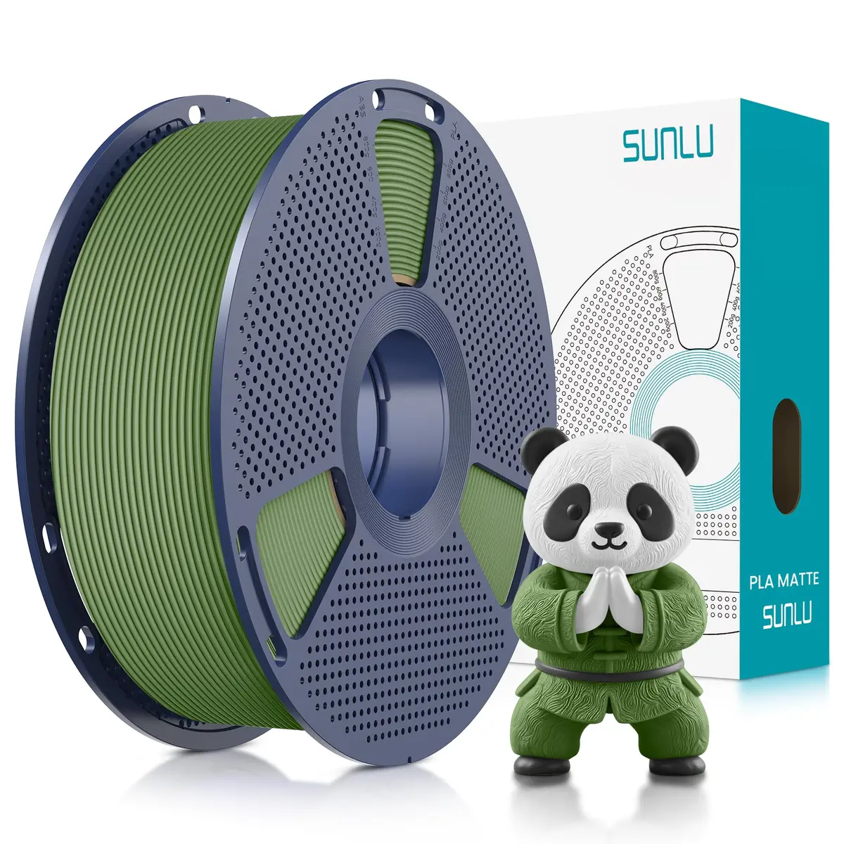 SUNLU Filamento de Impressora 3D Pla Matte 1,75 Mm, Filamento Bem Enrolado, Acabamento Fosco Liso, Impressão com Impressoras 3D 99% Fdm, Carretel de 1 Kg (2,2 Libras), 330 Metros, Verde Oliva Fosco