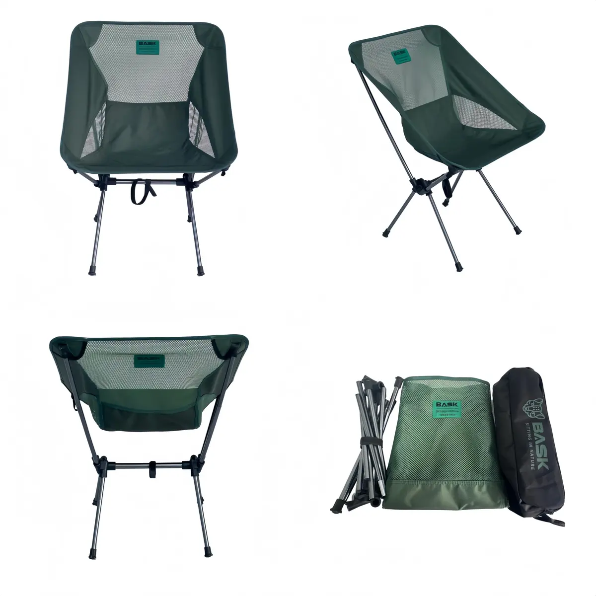 BASK Cadeira Premium Dobrável Ultralight de Alumínio – 1 kg, Compacta 37×13 cm, 150 kg de Capacidade, Portátil para Camping, Praia e Trilhas
