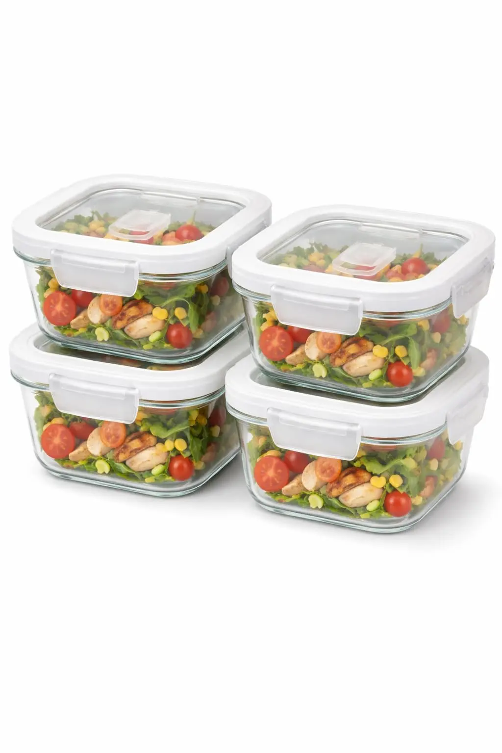 Kit 4 Potes de Vidro Hermético 500ml com Tampa e Travas Antivazamento, Marmitas Médias com Vedação em Silicone, Empilháveis, Micro-ondas, Freezer e Forno (Branca) - 1
