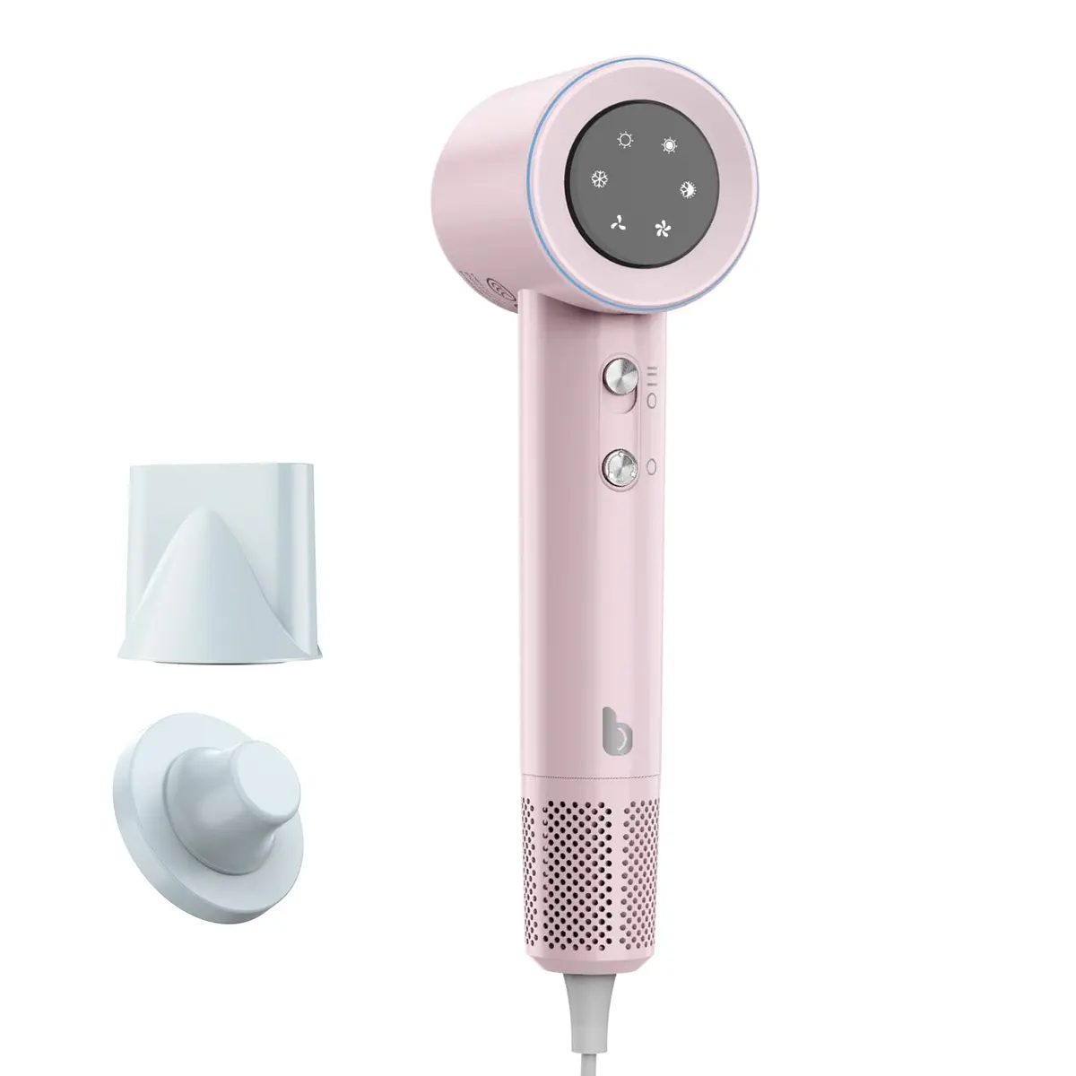 GOKOCO Secador De Cabelo Profissional 220v, 120000 RPM High Speed Hair Dryer 1600W com Display Digital LED e Bocal de ar Magnético, Rosa