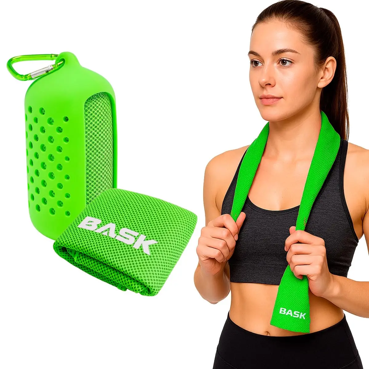 Toalha Esportiva Refrescante Fit Bask – Ideal para academia, seca rápido e proporciona frescor durante os treinos. Para quem busca conforto e praticidade na rotina esportiva. 90cm x 30cm (VERDE) - 1