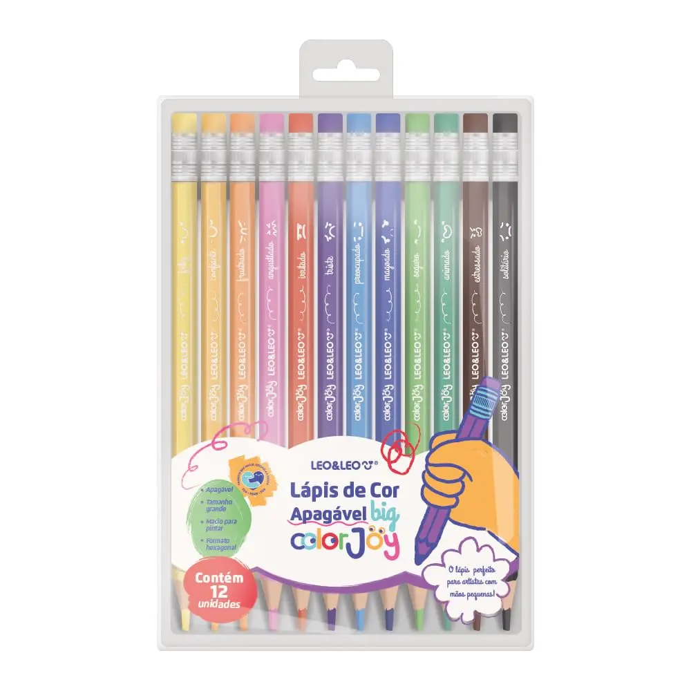 LÁPIS DE COR APAGÁVEL BIG COLORJOY - CAIXA C/ 12 CORES SEXTAVADO LEO&LEO - 1