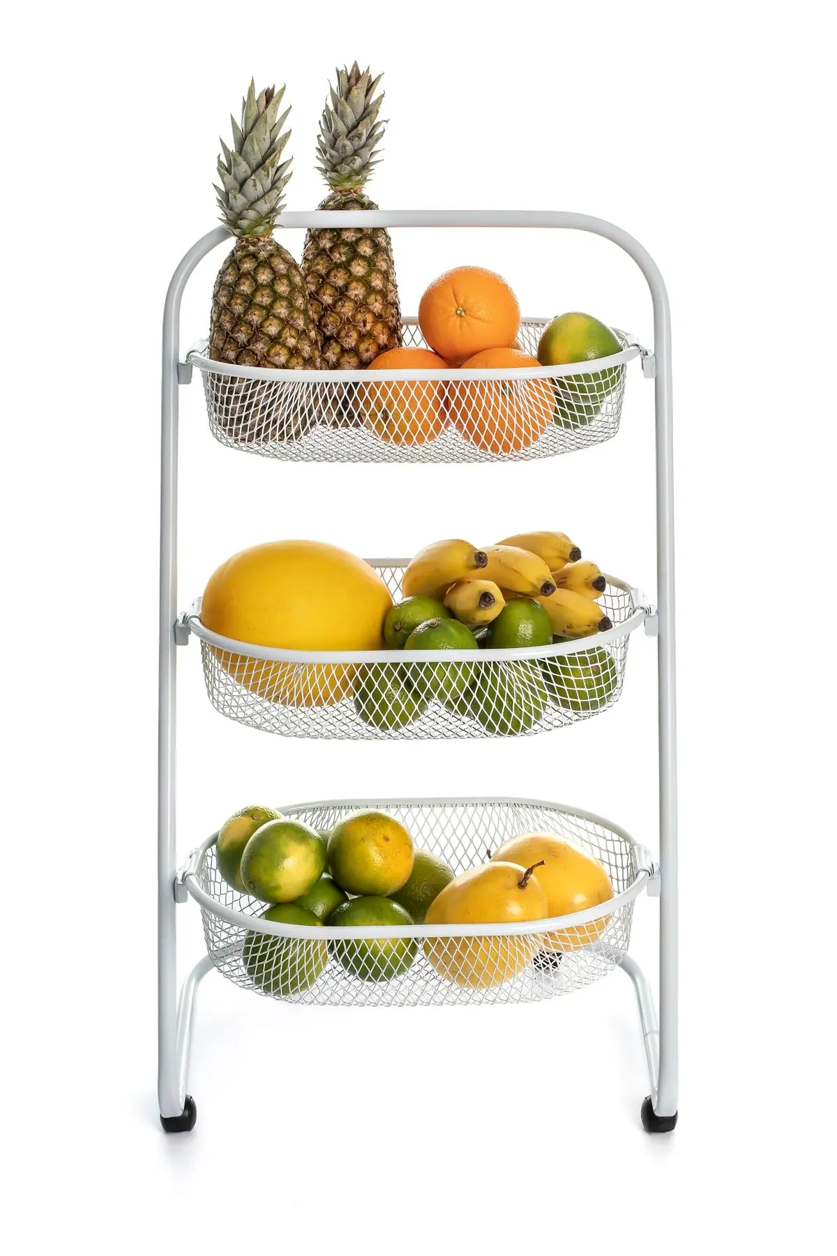 Metaltec Fruteira Chão Cozinha com Rodinhas Reforçada Branca 3 Cestos Aço | Em Aço com 3 Cestos Removíveis e Fácil Movimentação - Pintura Resistente à Ferrugem