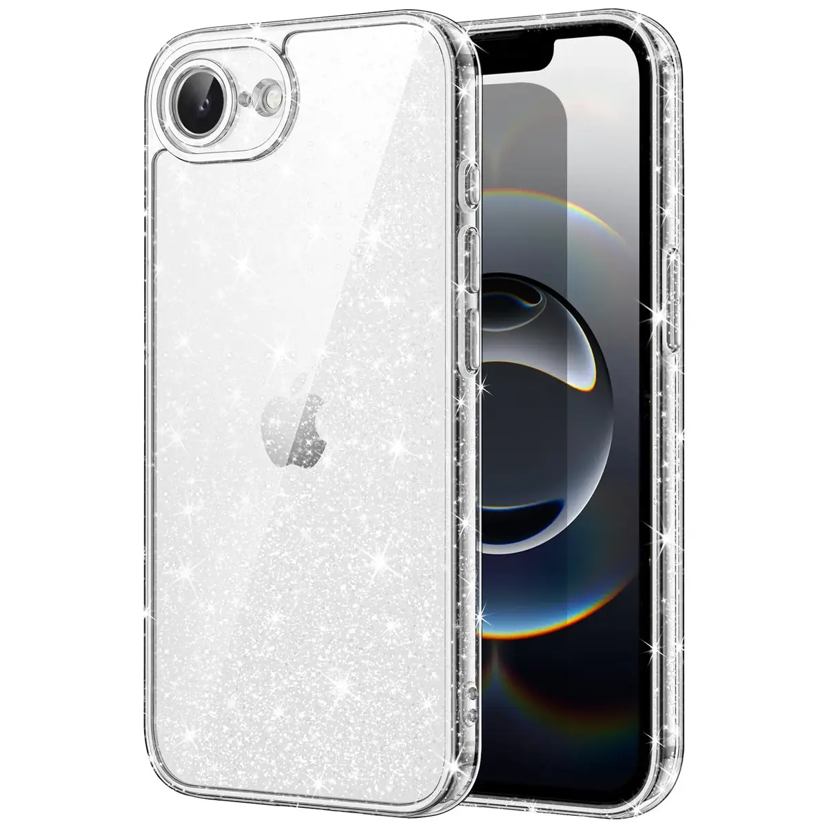 JETech Capa Glitter para iPhone 17e/16e, Claro | Proteção À Prova de Choque, Traseira Transparente, Visual Elegante