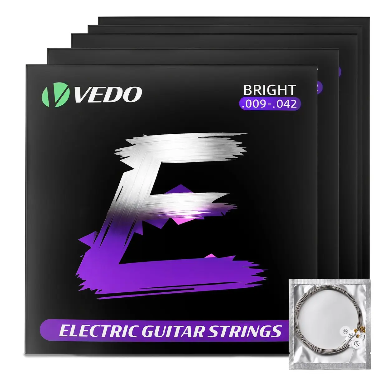 VEDO Jogo de cordas para instrumento musical,Encordoamento para Guitarra Elétrica, Niquelado, Super Leve 09-42, Jogo de 6 Cordas, Pacote com 5