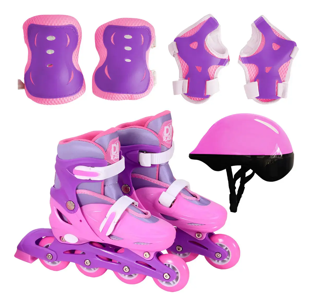 Patins Em Linha Infantil Ajustável DM Toys Radical com Acessórios, Rosa G (38-41) - 1
