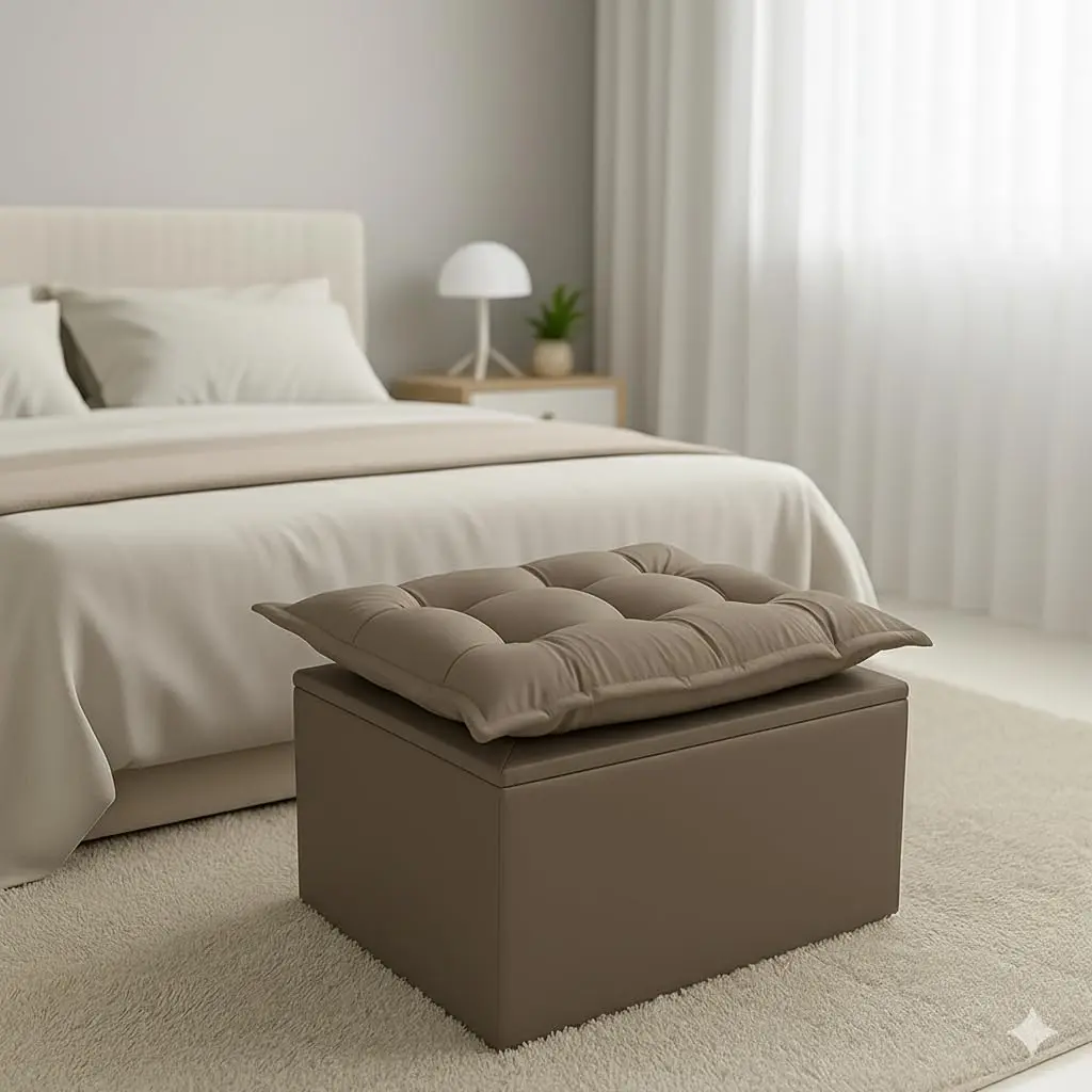 Puff Baú Opala Decorativo Organizador Quarto Infantil Bela Móveis (CAPPUCCINO) - 1