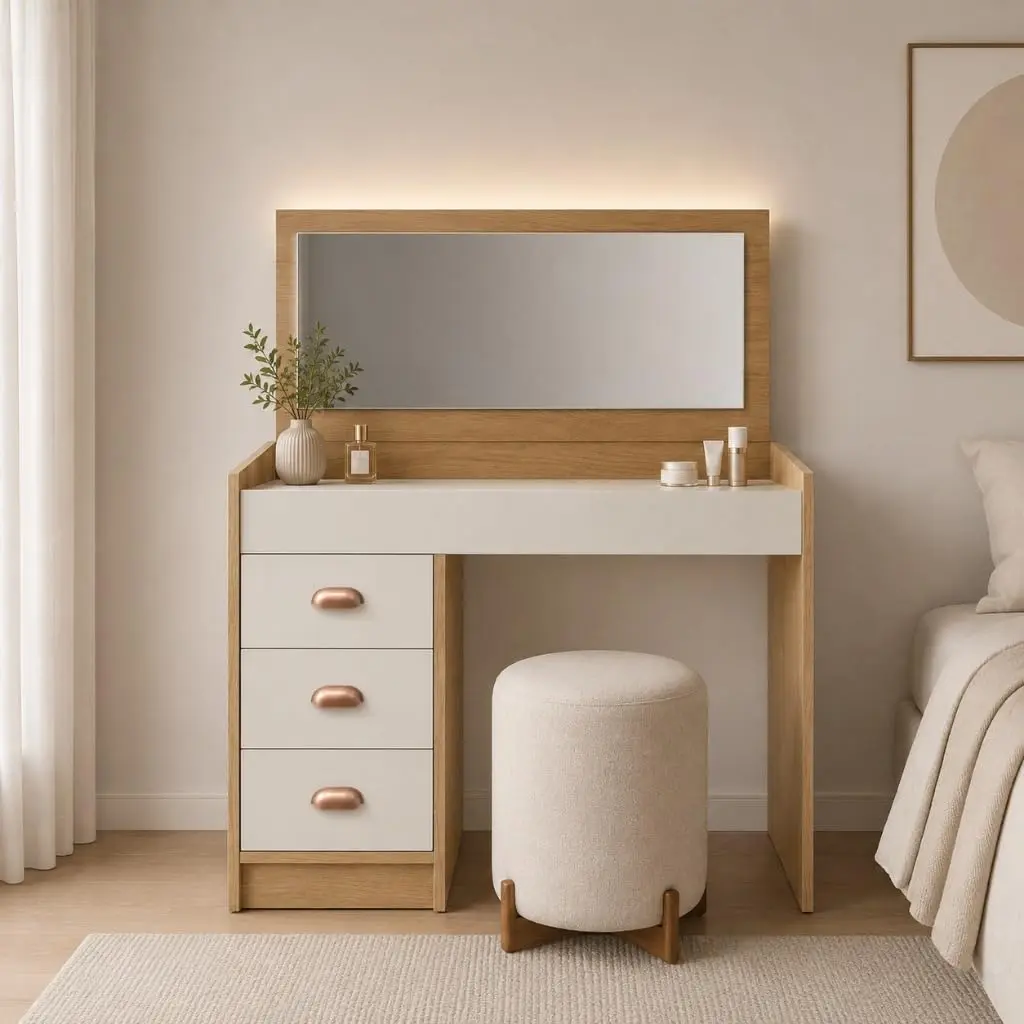 Penteadeira com Espelho Basculante 3 Gavetas Branca 90x40x76cm(NATURE/OFF) | Tampo articulado com espelho interno de 60x25 cm, três gavetas e acabamento branco fosco. Ideal para quartos e closets. - 1