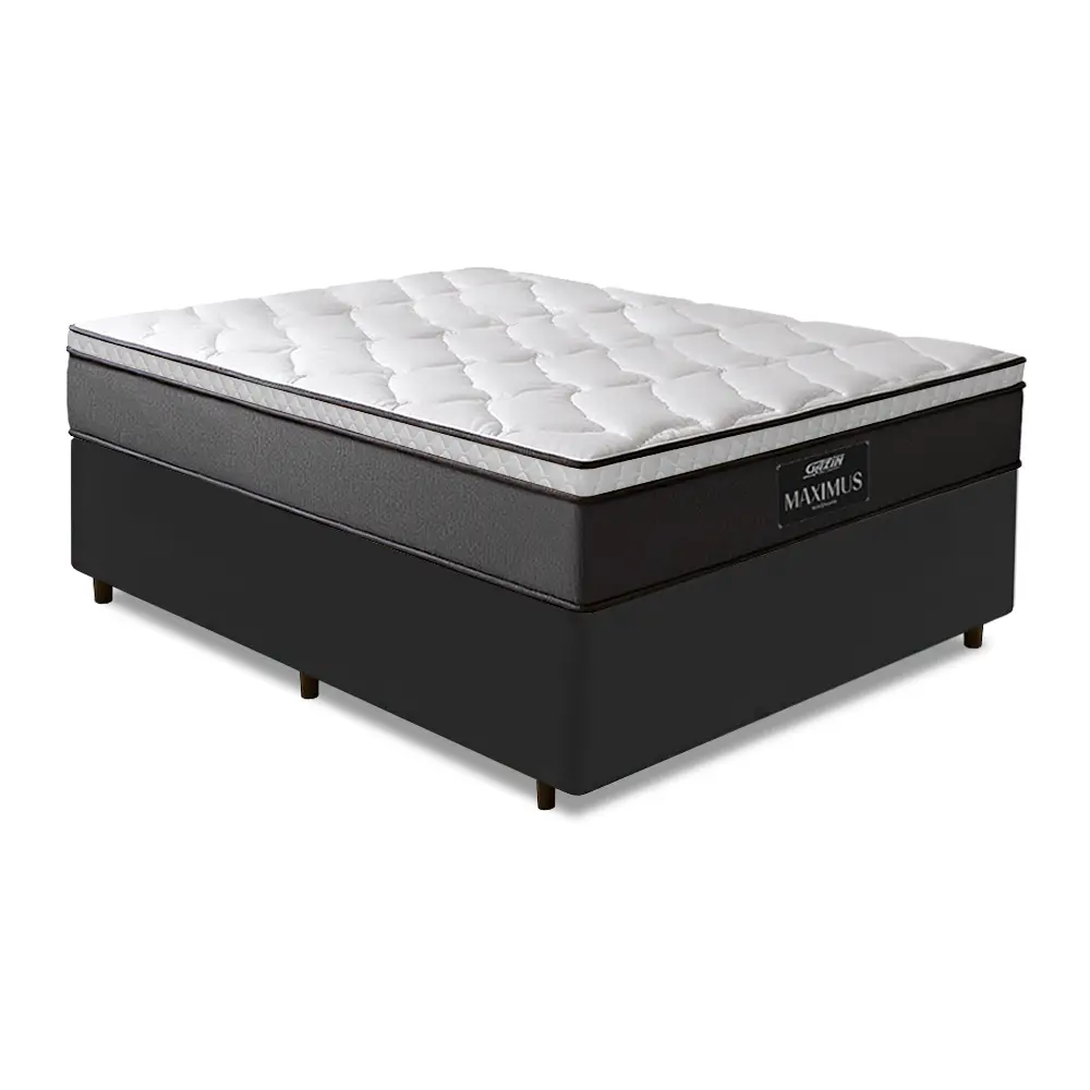 Cama Box Casal Colchão Gazin Maximus Molas Ensacadas 138x188x62cm Cinza / Preto - Suporta até 120Kg por Pessoa