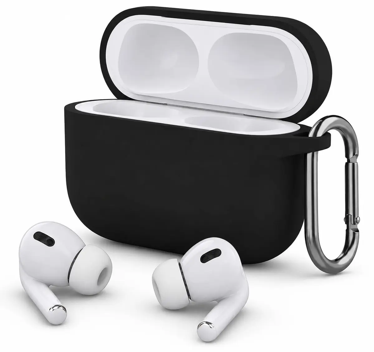 Case Capa Protetora para AirPods 4ª Geração em Silicone Premium | Capa Antiderrapante com Mosquetão | Proteção Contra Quedas, Arranhões e Poeira | Compatível com Carregamento sem Fio | Preta