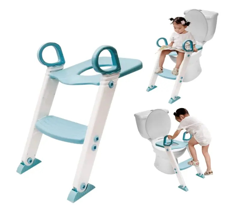 Assento Redutor Infantil Vaso Sanitário Privada Com Escada Trono Troninho (Azul)