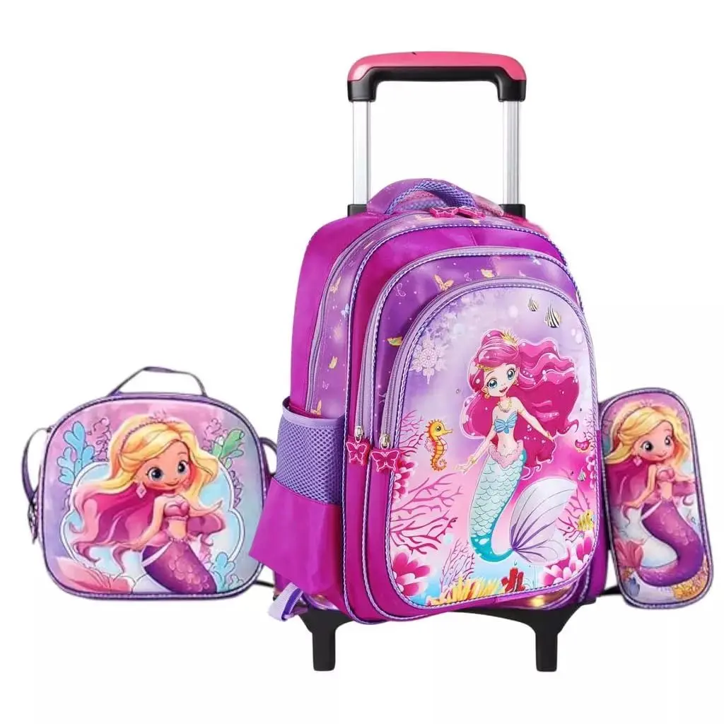 Mochila Rodinha Infantil Masculina Feminina Escolar Juvenil Reforçada crianças menino e menina (Sereia 2)