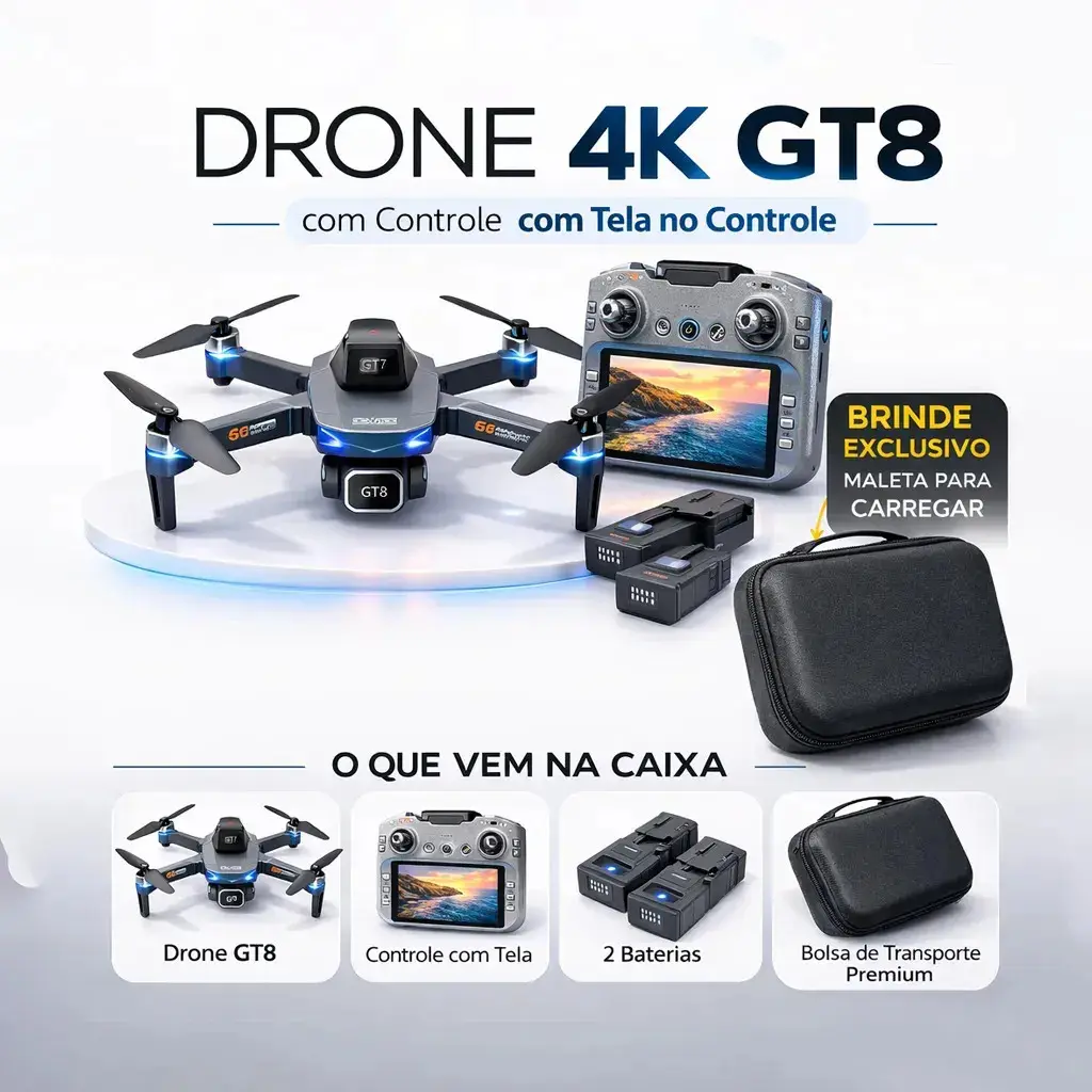 Drone Greendles GT8 Profissional 4K Com Câmera, 2 Baterias e Tela no Controle - 1